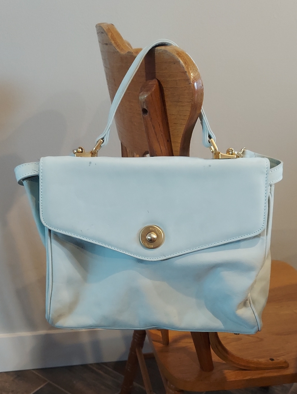 Vintage Mondi Pale Blue Suede Leather Shoulder Bag